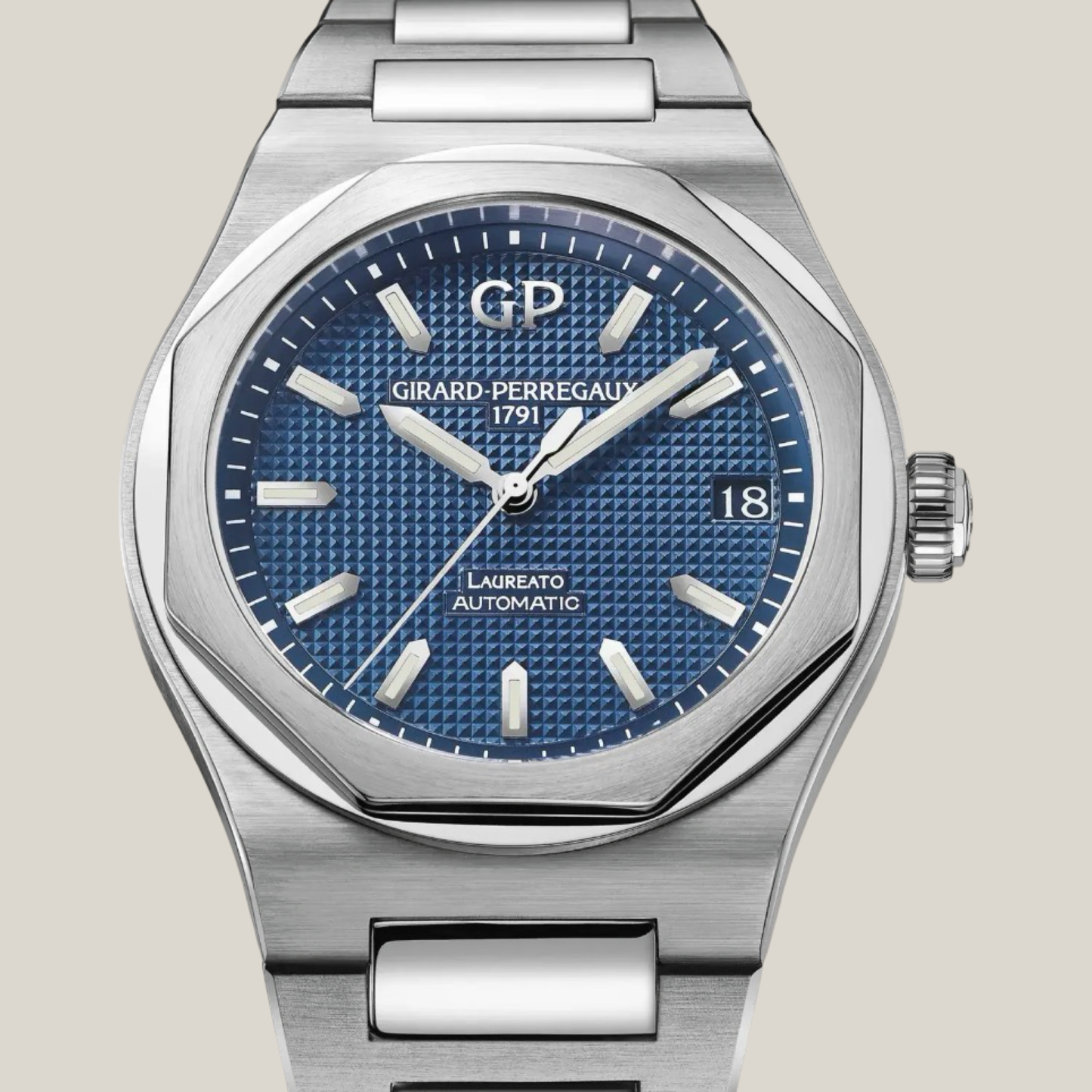 Girard Perregaux Laureato 42 Automatic Blue Clous de Paris Dial Steel Bracelet Ref.81010-11-431-11A