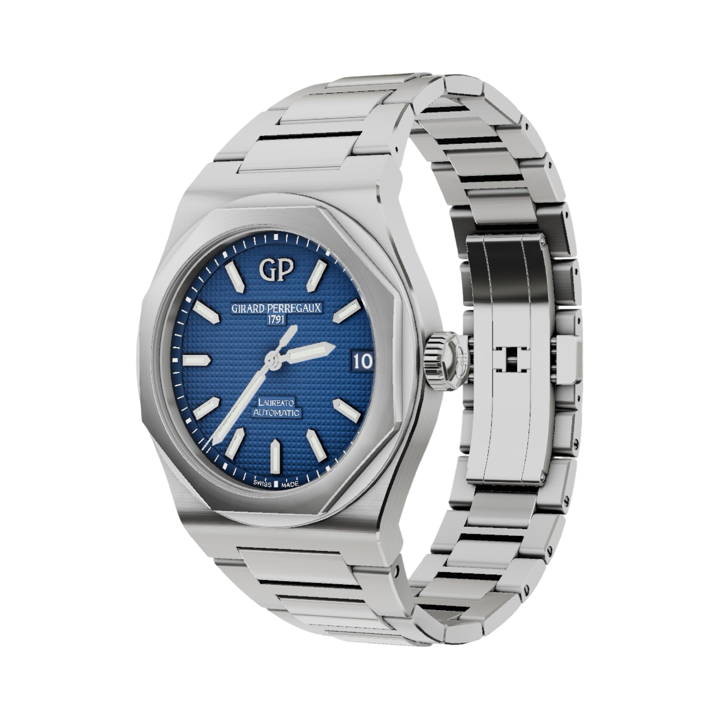 Girard Perregaux Laureato 42 Automatic Blue Clous de Paris Dial Steel Bracelet Ref.81010-11-431-11A