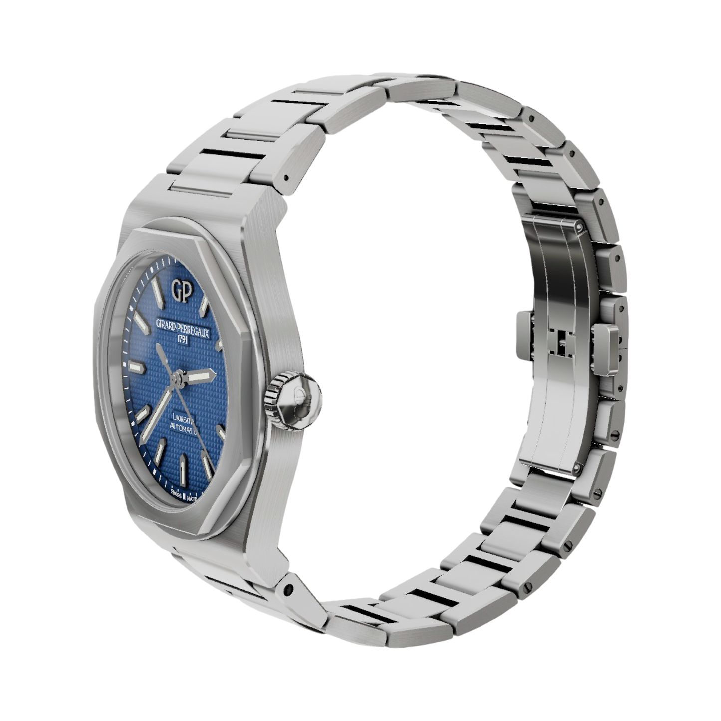 Girard Perregaux Laureato 42 Automatic Blue Clous de Paris Dial Steel Bracelet Ref.81010-11-431-11A