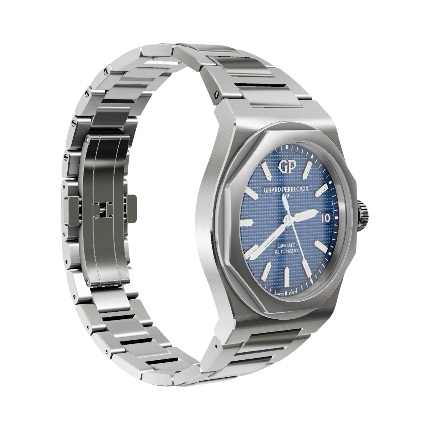 Girard Perregaux Laureato 42 Automatic Blue Clous de Paris Dial Steel Bracelet Ref.81010-11-431-11A