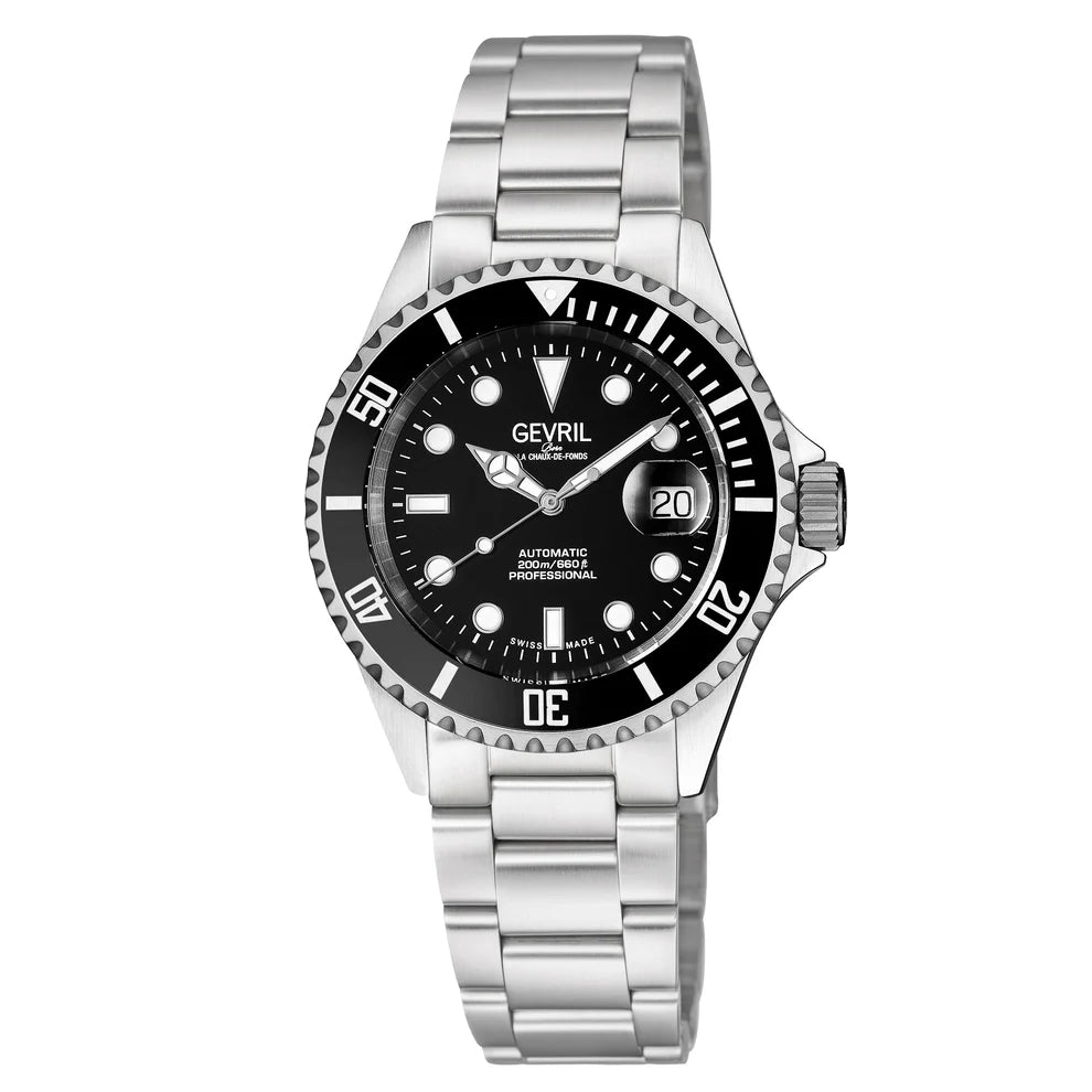 Gevril Wall Street Ceramic Bezel Steel Black Dial 4850A