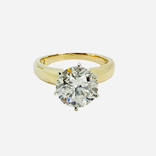 Estate Jewelry 14K Yellow Gold 3.41 Carats Round Brilliant Natural Diamond Solitaire Ring