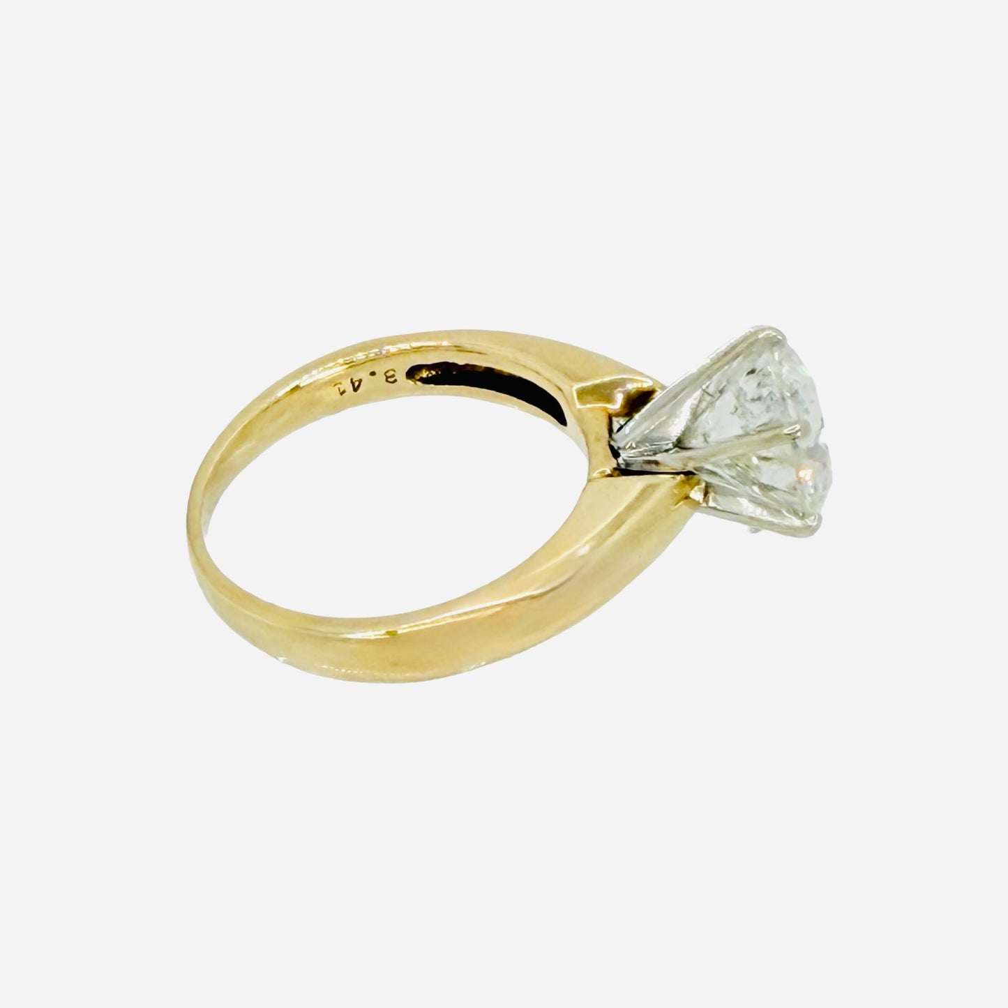 Estate Jewelry 14K Yellow Gold 3.41 Carats Round Brilliant Natural Diamond Solitaire Ring