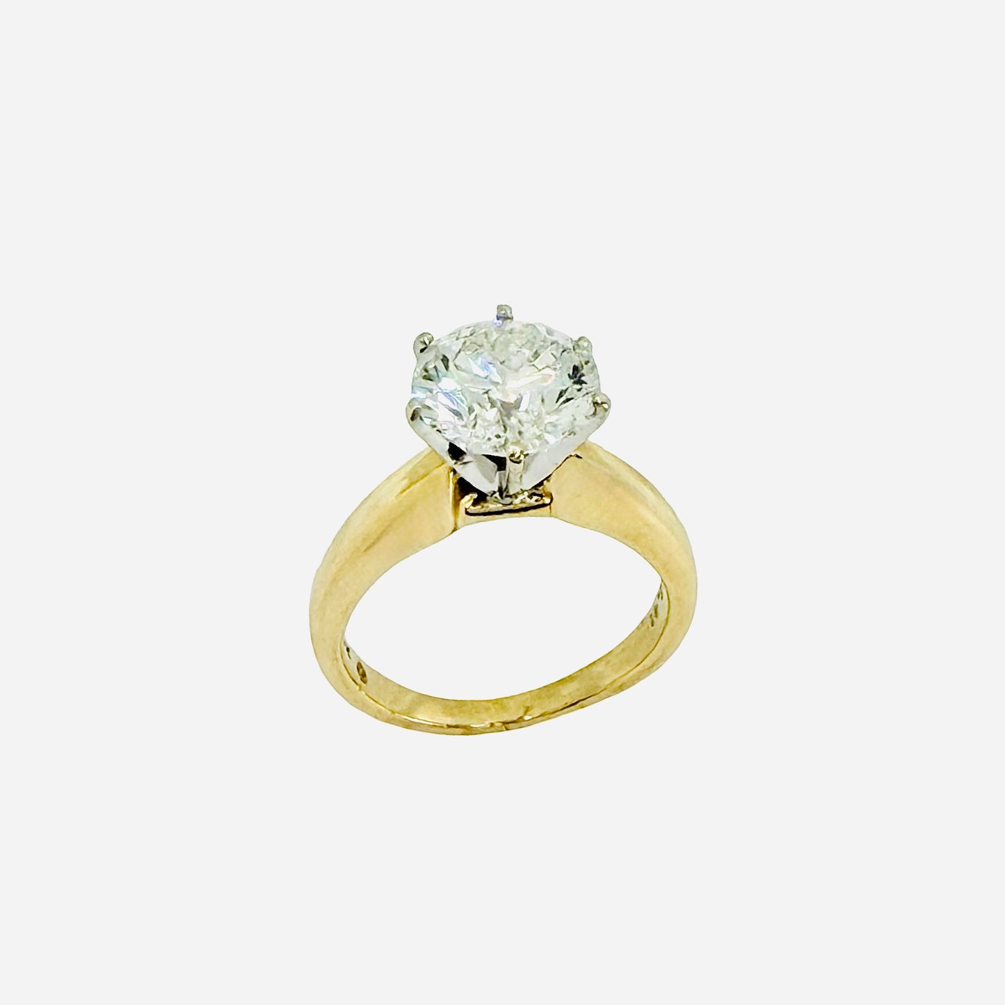 Estate Jewelry 14K Yellow Gold 3.41 Carats Round Brilliant Natural Diamond Solitaire Ring