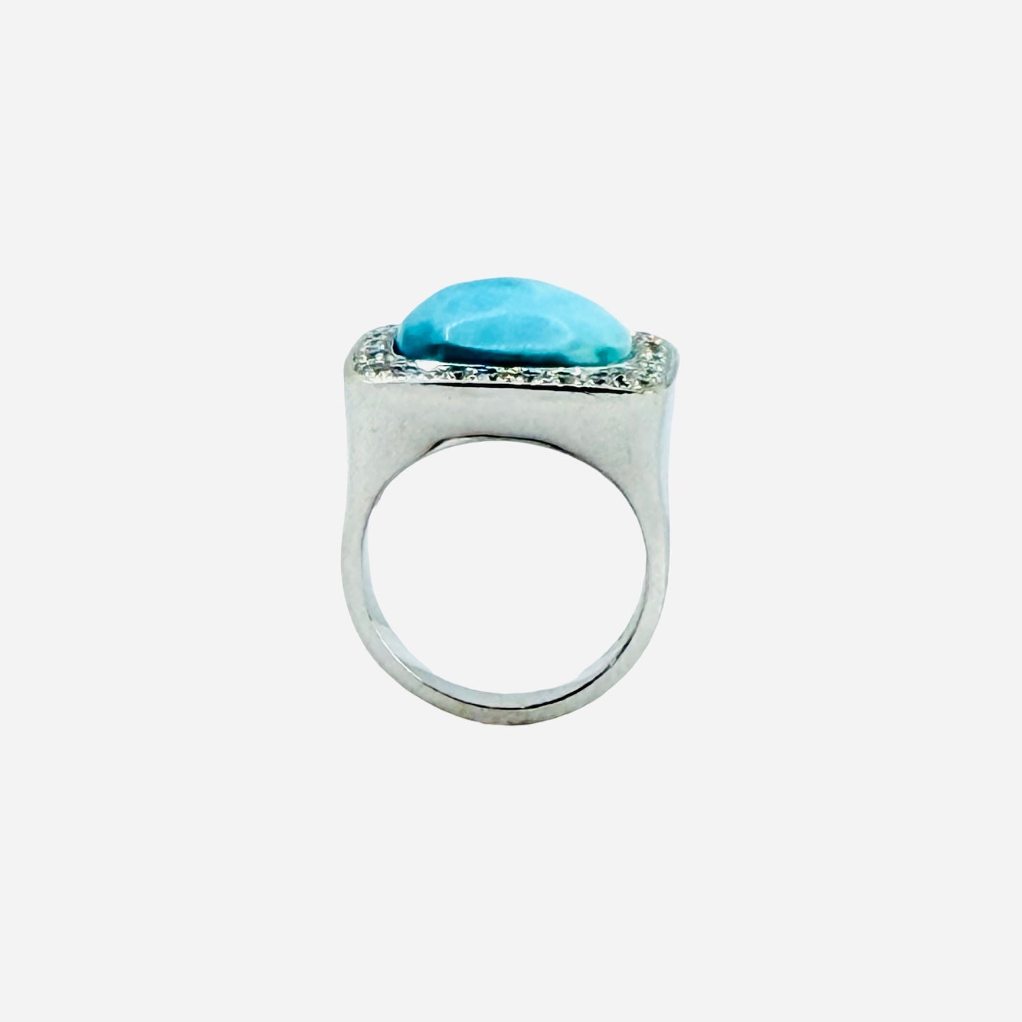 Estate Jewelry 18K White Gold Turquoise Ring with Diamonds