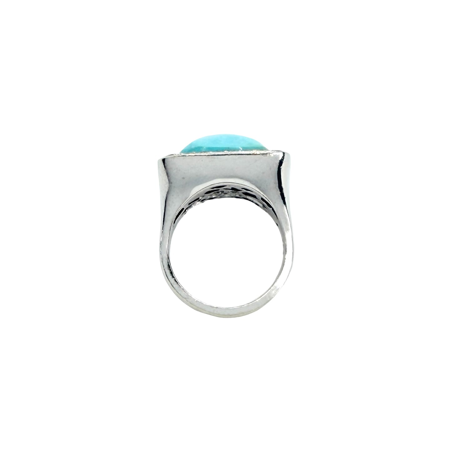 Estate Jewelry 18K White Gold Turquoise Ring with Diamonds