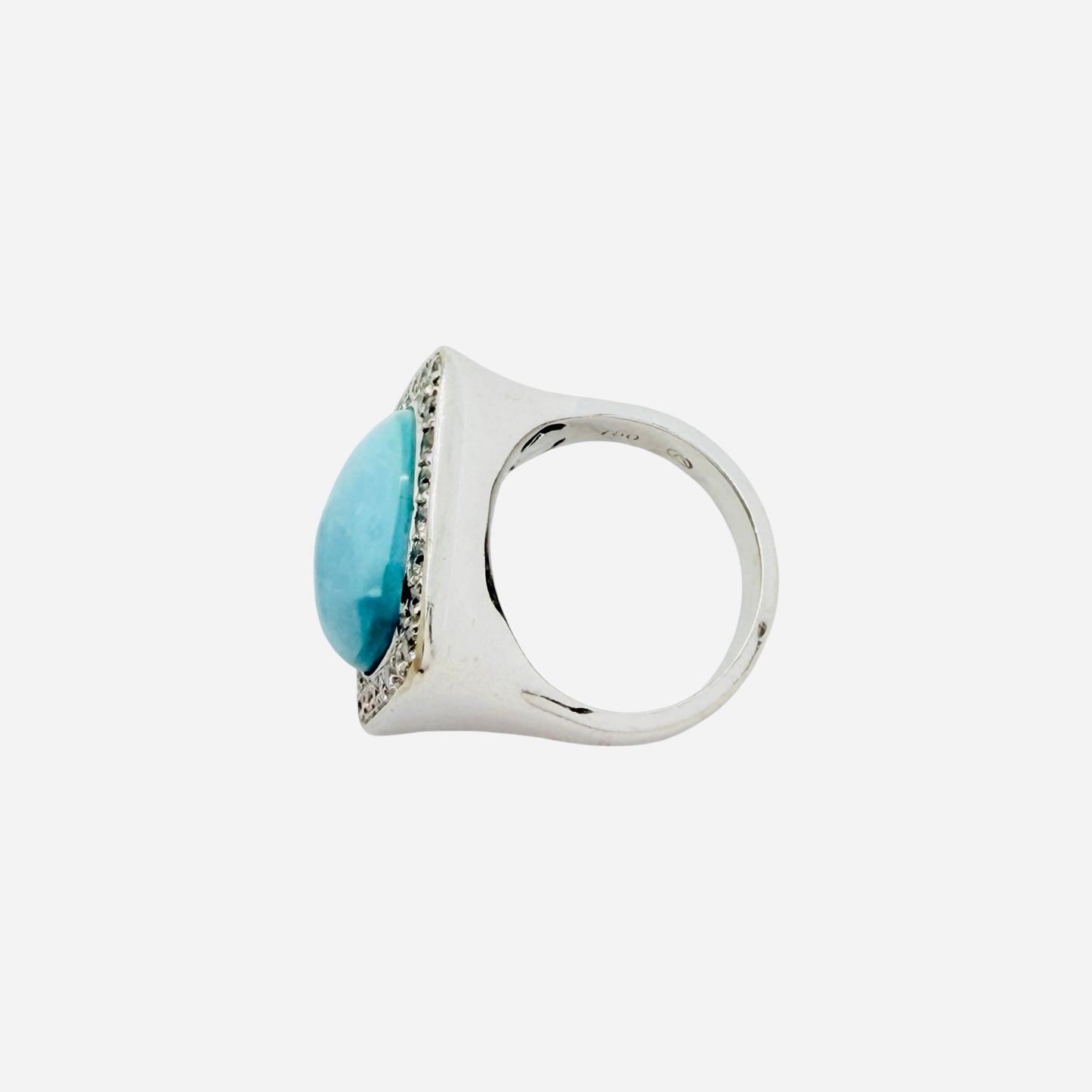 Estate Jewelry 18K White Gold Turquoise Ring with Diamonds