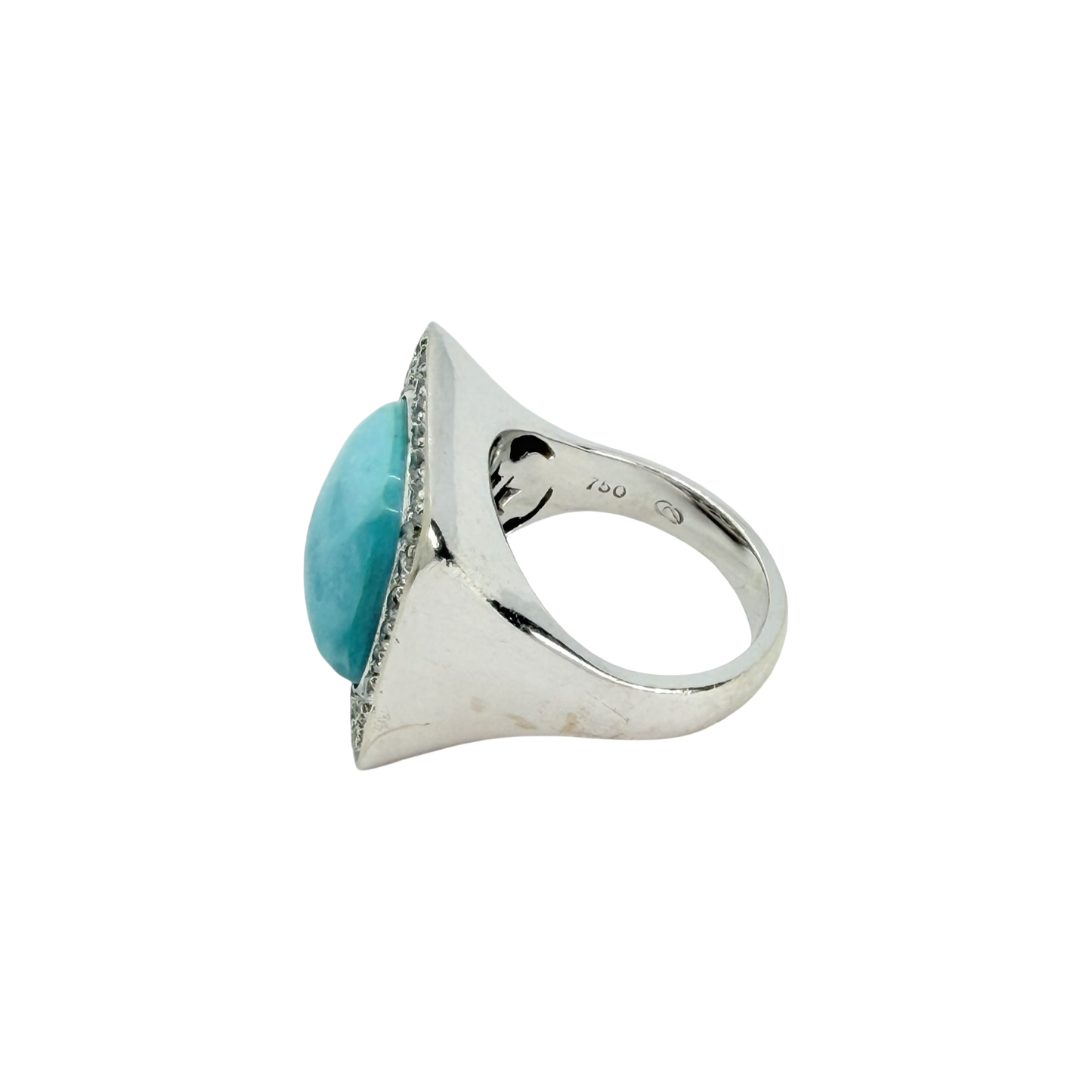 Estate Jewelry 18K White Gold Turquoise Ring with Diamonds