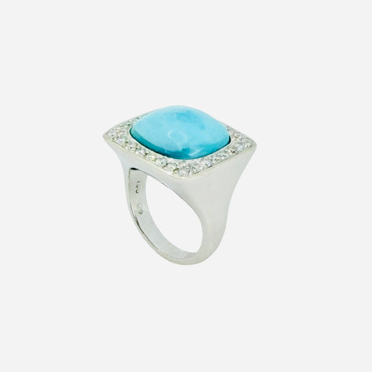 Estate Jewelry 18K White Gold Turquoise Ring with Diamonds