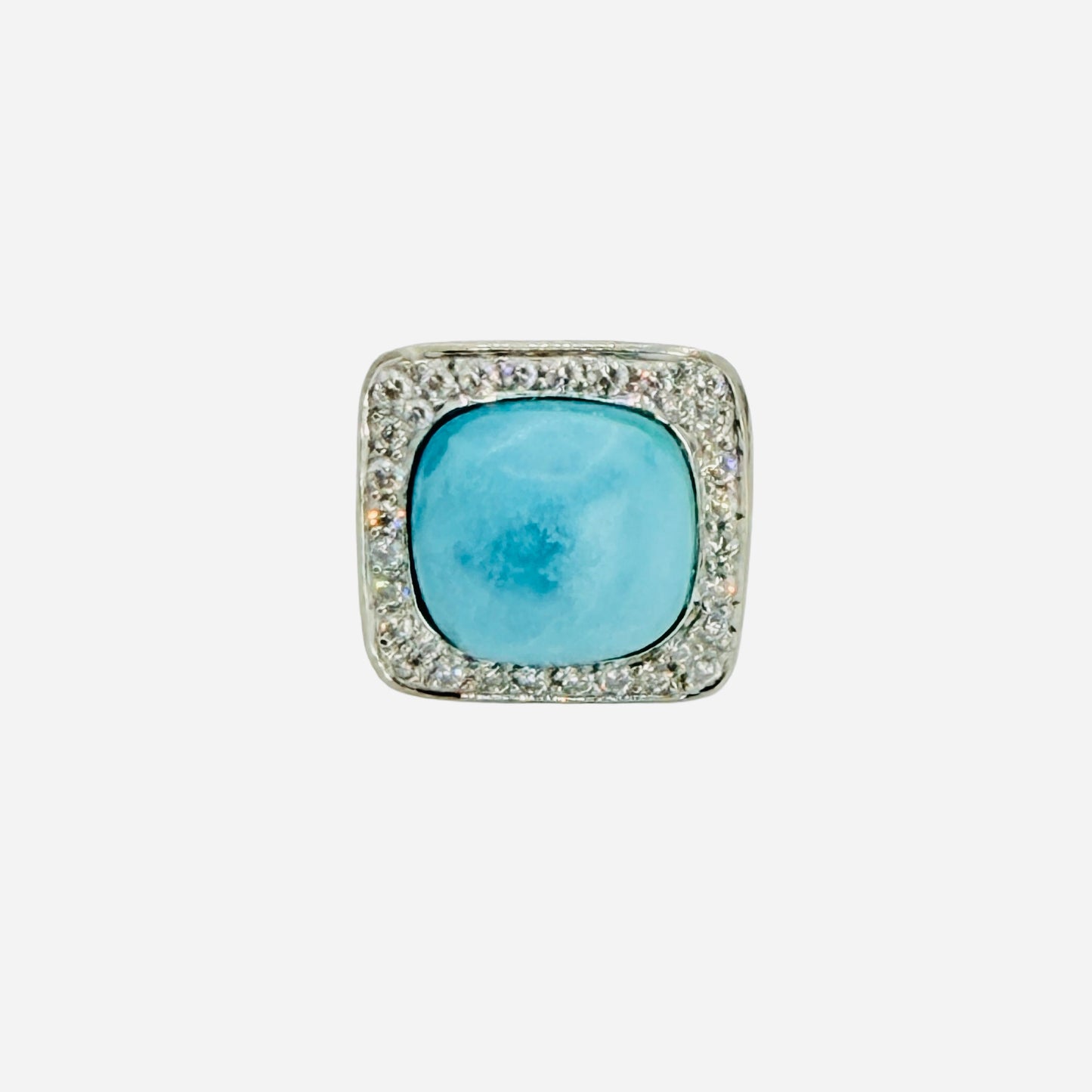 Estate Jewelry 18K White Gold Turquoise Ring with Diamonds
