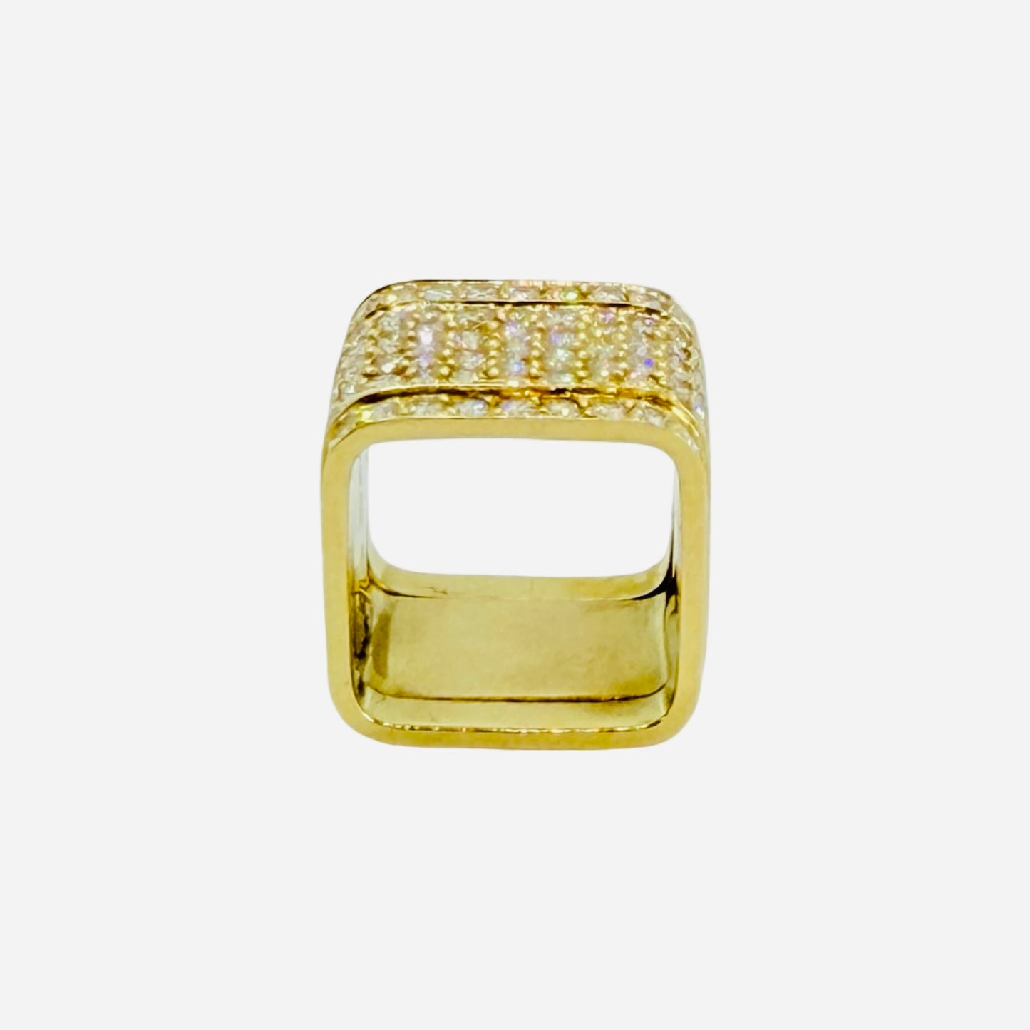 Estate Jewelry 18K Yellow Gold Gabriel Ofiesh Diamond Pavè Square Ring 2.60 Carats