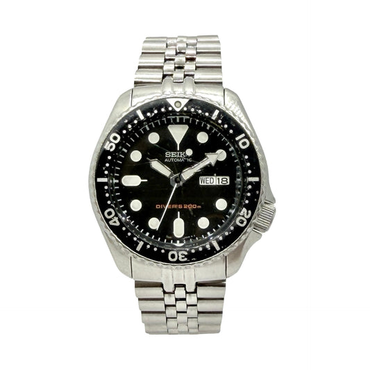 Seiko Men's Diver Automatic Day Date Black Dial Stainless Steel Jubilee Bracelet SKX007