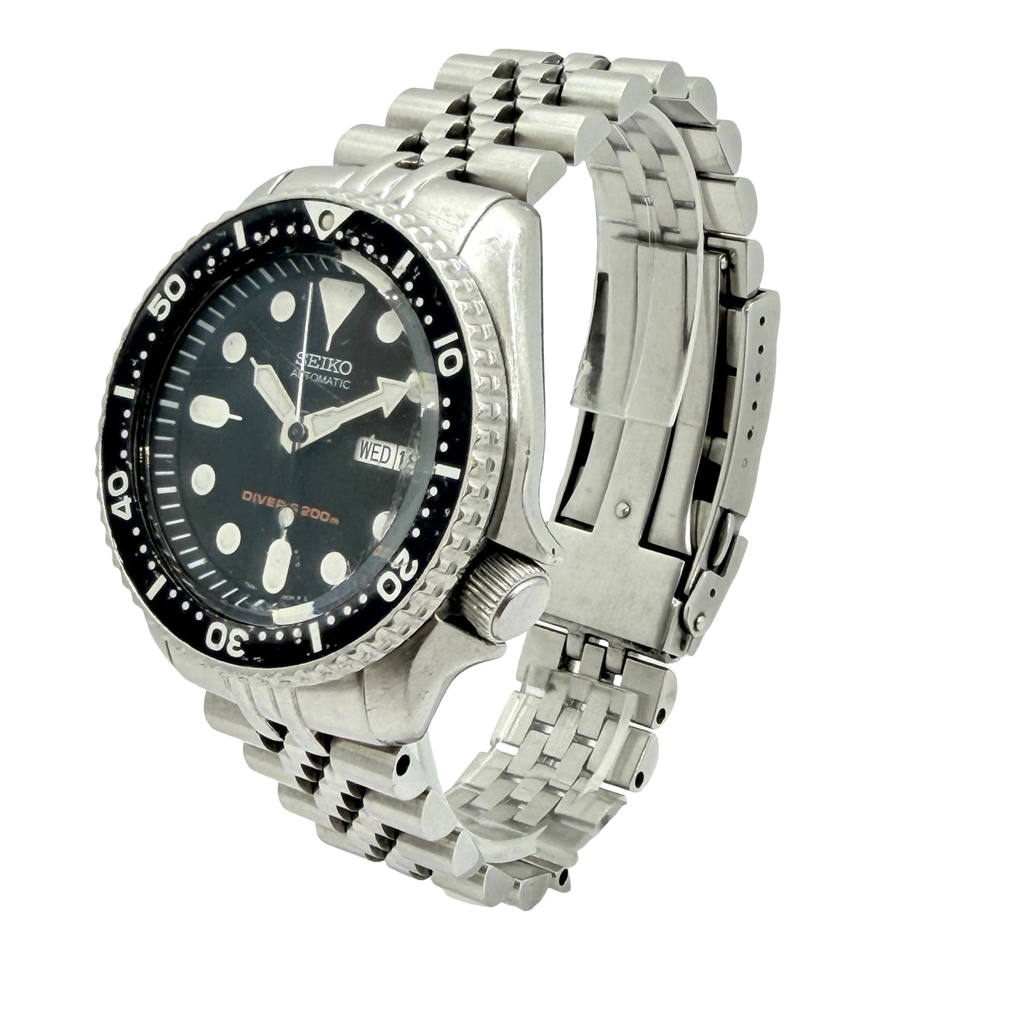 Seiko Men's Diver Automatic Day Date Black Dial Stainless Steel Jubilee Bracelet SKX007