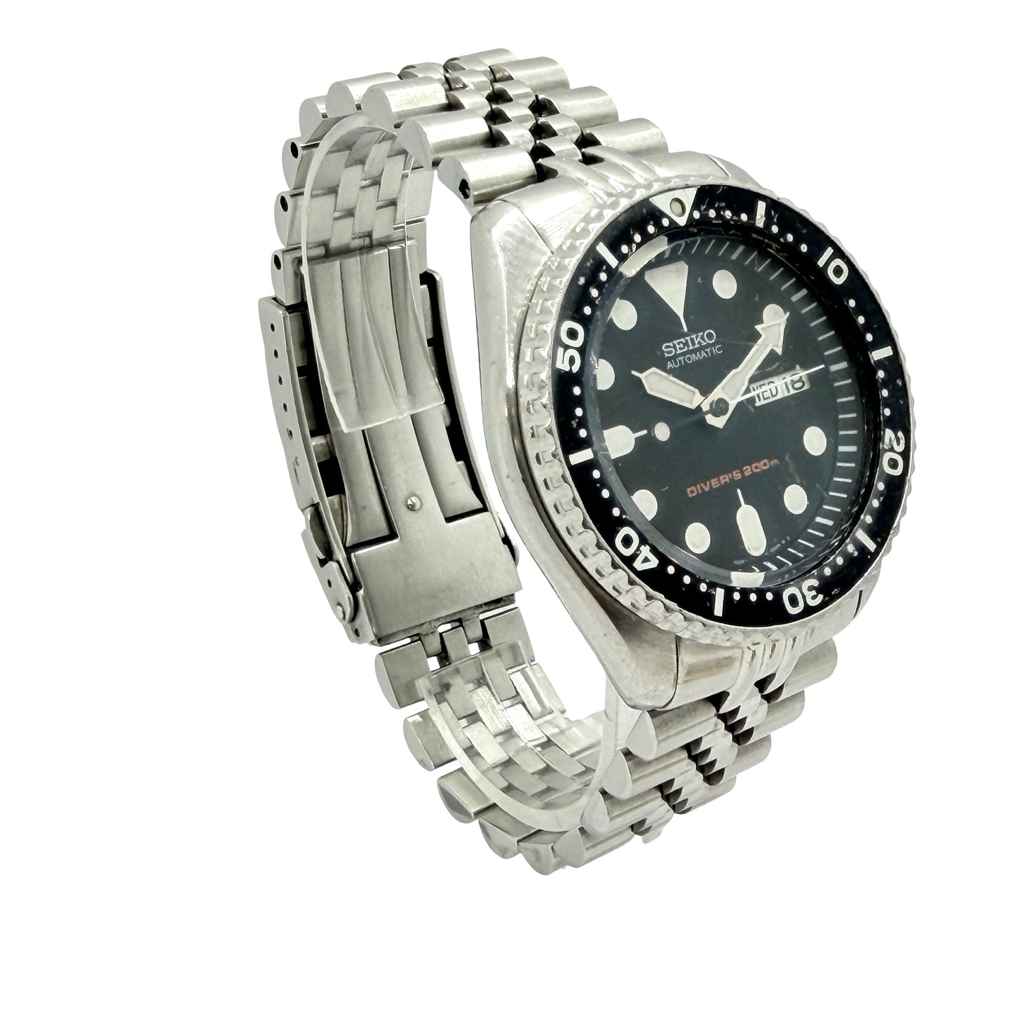 Seiko Men's Diver Automatic Day Date Black Dial Stainless Steel Jubilee Bracelet SKX007