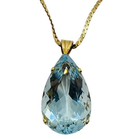 14K Yellow Gold Pear Shape Aquamarine Pendant