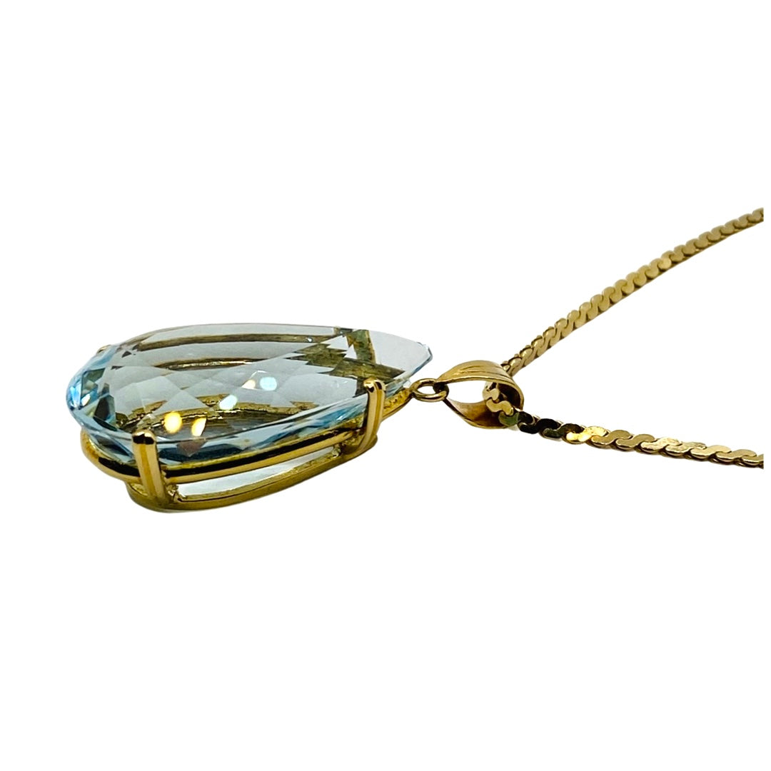 14K Yellow Gold Pear Shape Aquamarine Pendant