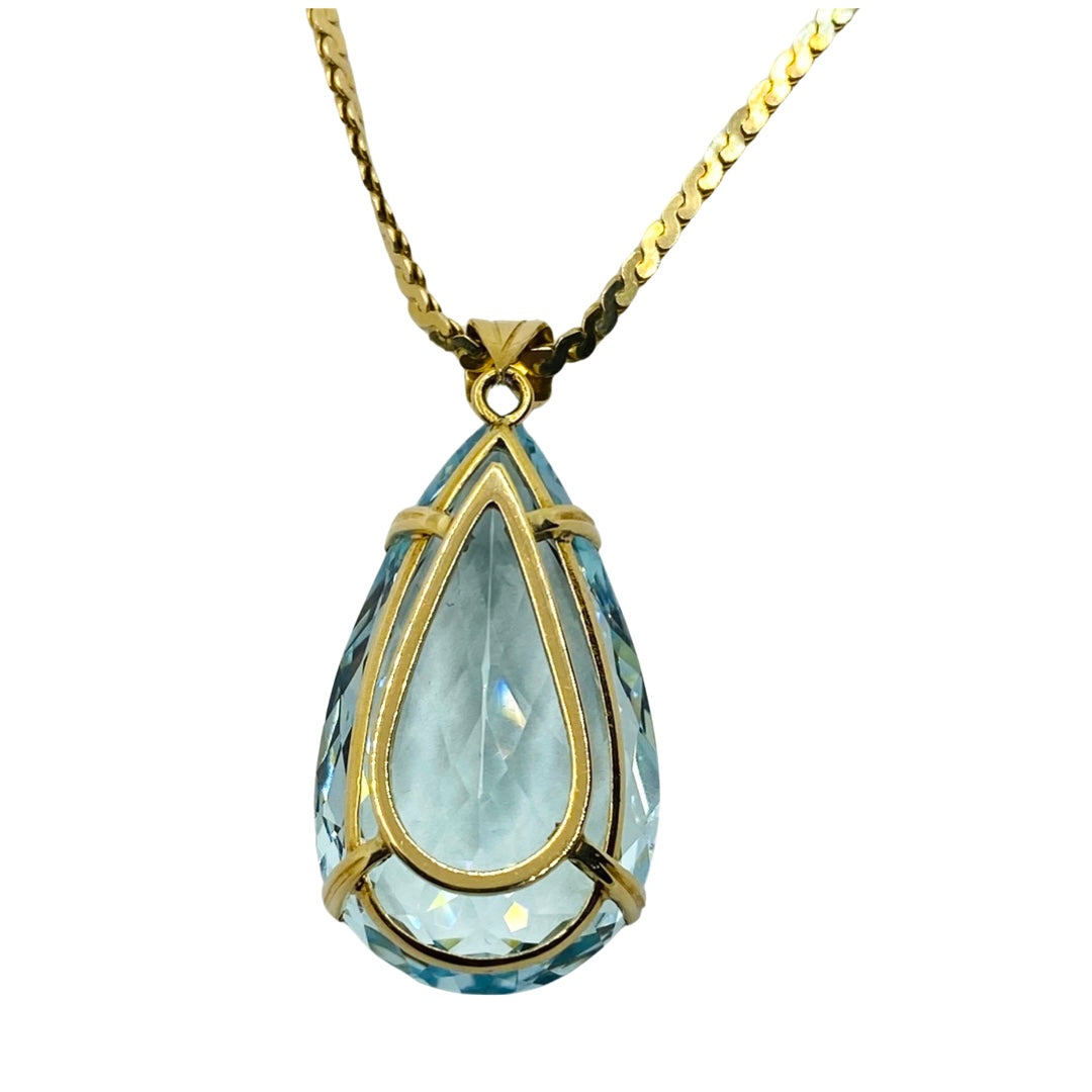 14K Yellow Gold Pear Shape Aquamarine Pendant