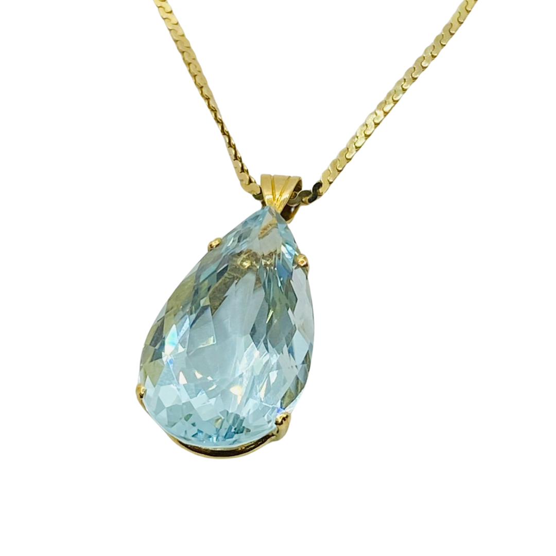 14K Yellow Gold Pear Shape Aquamarine Pendant