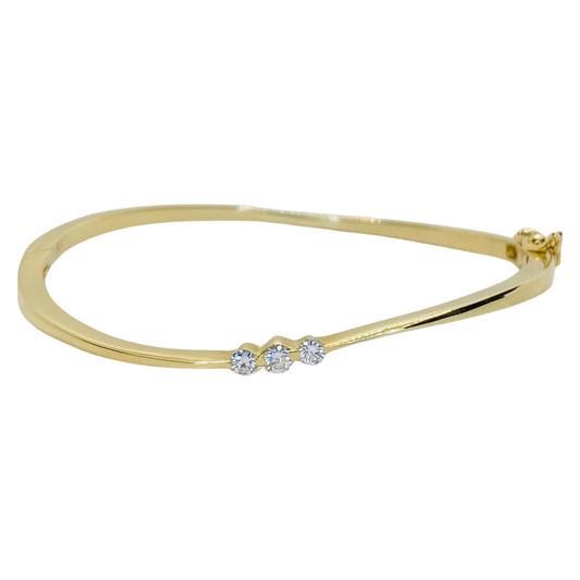 14K Yellow Gold Three-Stone Diamond Elliptical Bangle