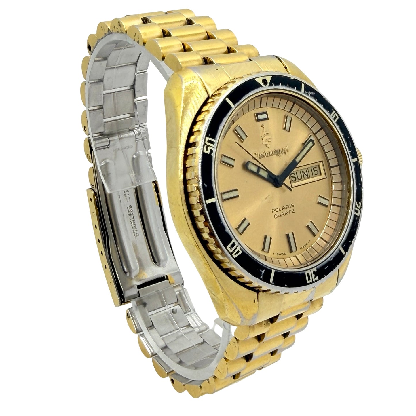 Chronosport Polaris Swiss Quartz Day Date 42mm Gold Tone Case and Bracelet Champagne Dial 3509
