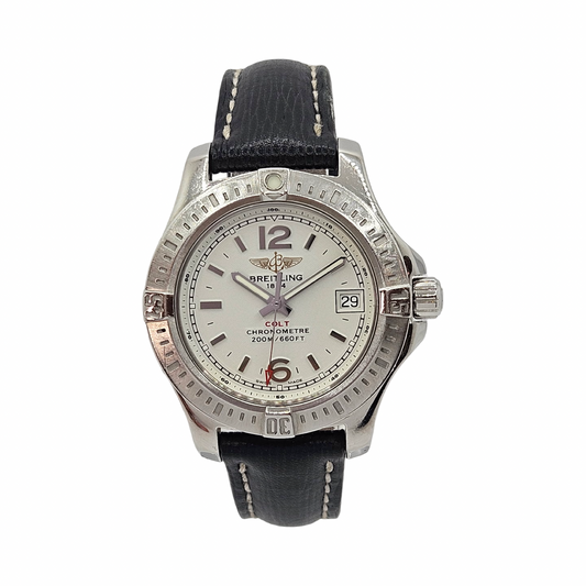 Breitling Colt Lady Chronometer 33mm Quartz Stratus Silver Dial Black Leather A77388