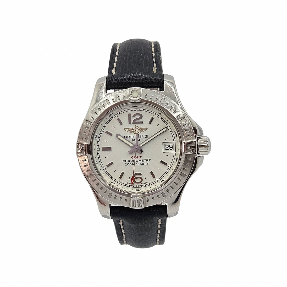 Breitling Colt Lady Chronometer 33mm Quartz Stratus Silver Dial Black Leather A77388