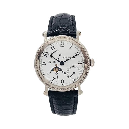 Patek Philippe Complications Moonphase "Age of the Moon" Officer's Watch 18K White Gold Automatic 5015G