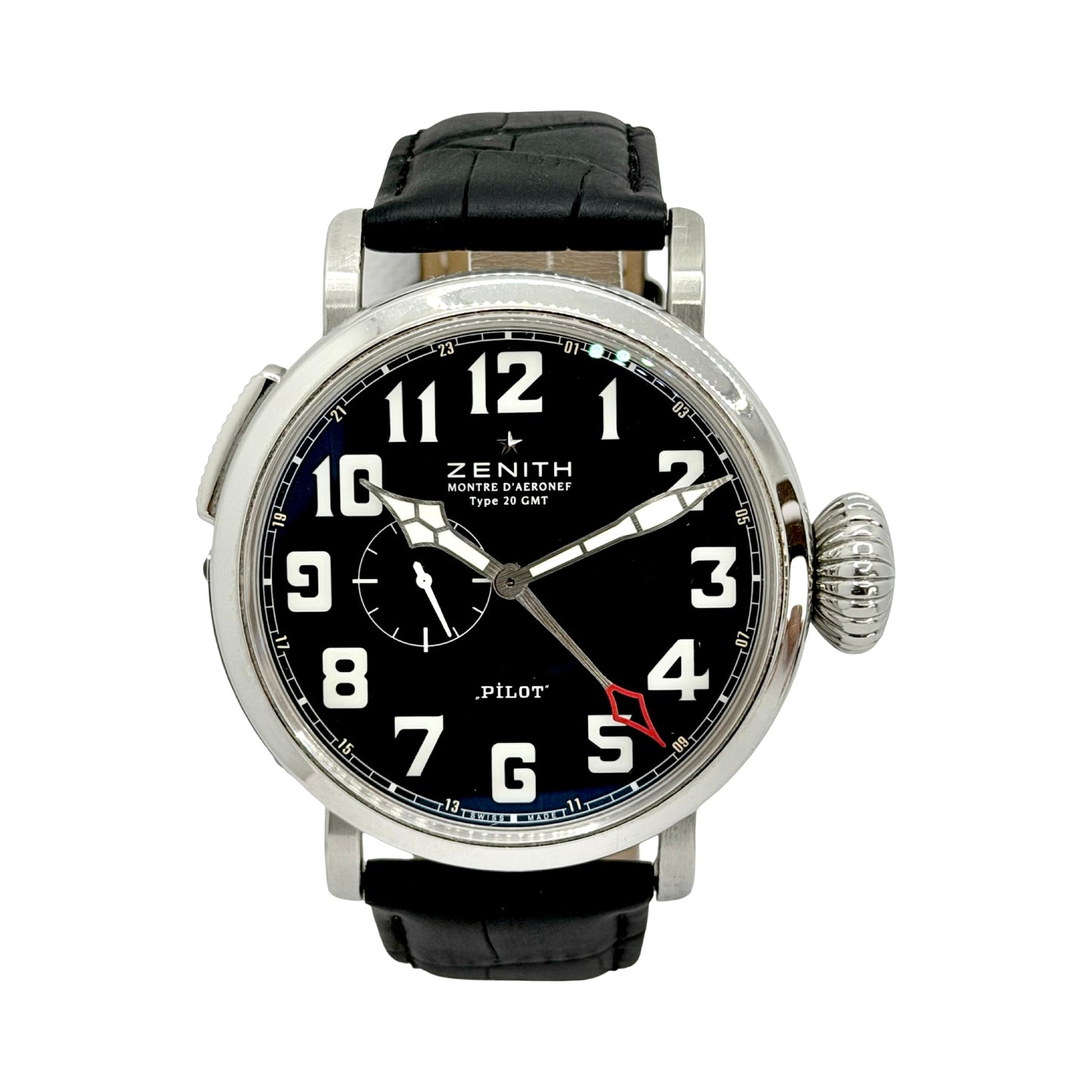 Zenith Montre D'Aeronef Type 20 GMT Pilot Black Dial Black Leather Ref.03.2430.693/21.C723