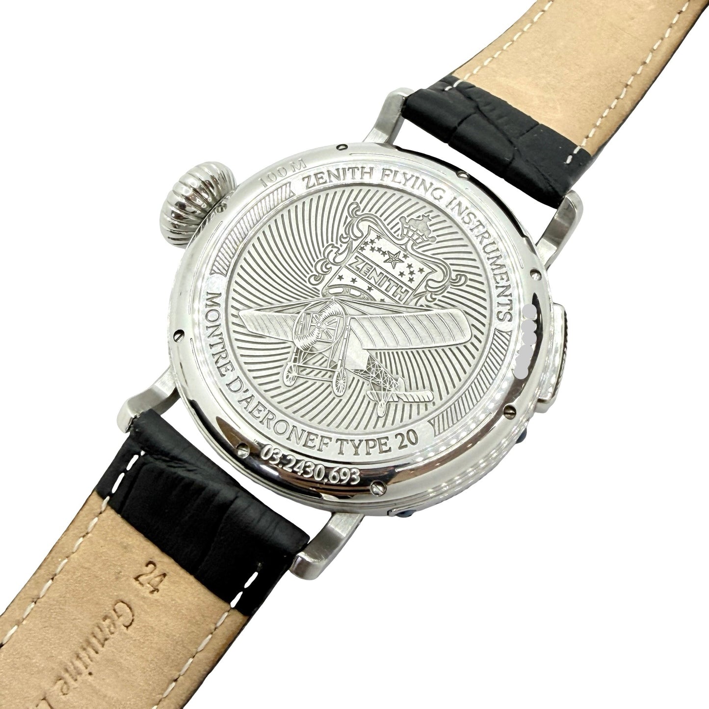 Zenith Montre D'Aeronef Type 20 GMT Pilot Black Dial Black Leather Ref.03.2430.693/21.C723