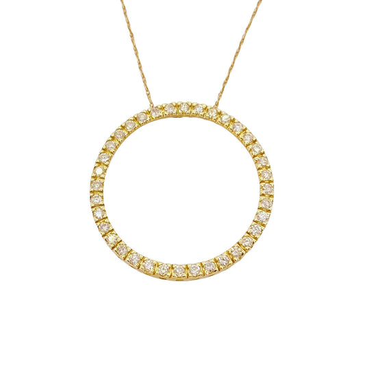 14K Yellow Gold Circle Diamond Pendant Necklace