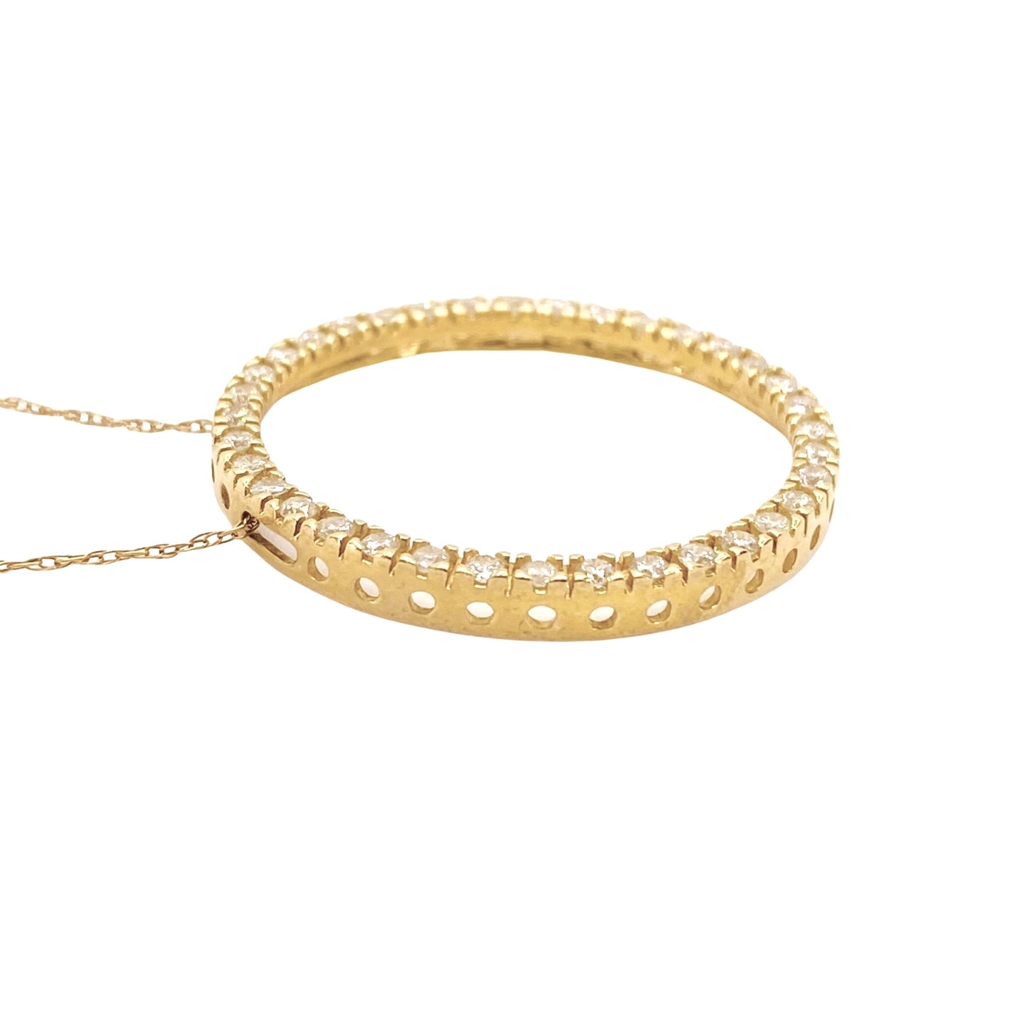 14K Yellow Gold Circle Diamond Pendant Necklace