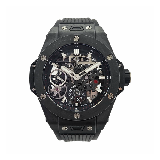 Hublot Big Bang MECA-10 Black Magic Manual Winding Skeleton Black Ceramic and Black-plated Titanium Black Rubber Strap 414.CI.1123.RX