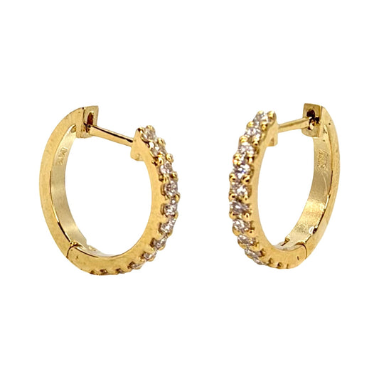14K Yellow Gold Small Huggie Hoop Diamond Earrings 0.45 Carat
