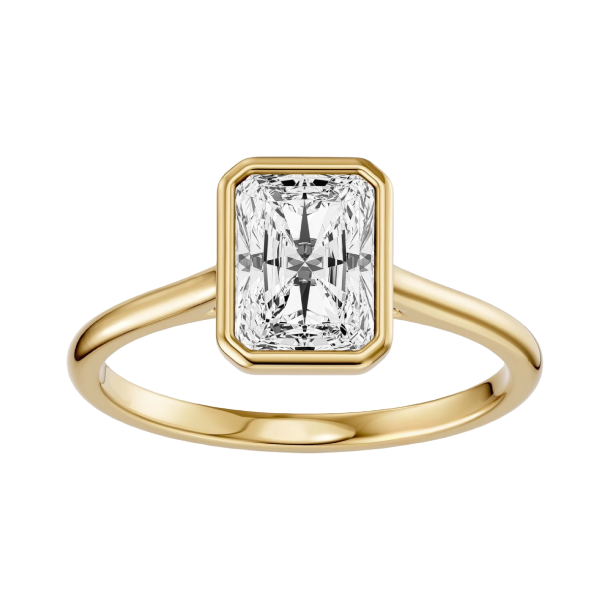 Lab Grown Diamond Ring 14K Yellow Gold Radiant Cut Bezel Set 3.06 Carats E,VVS1