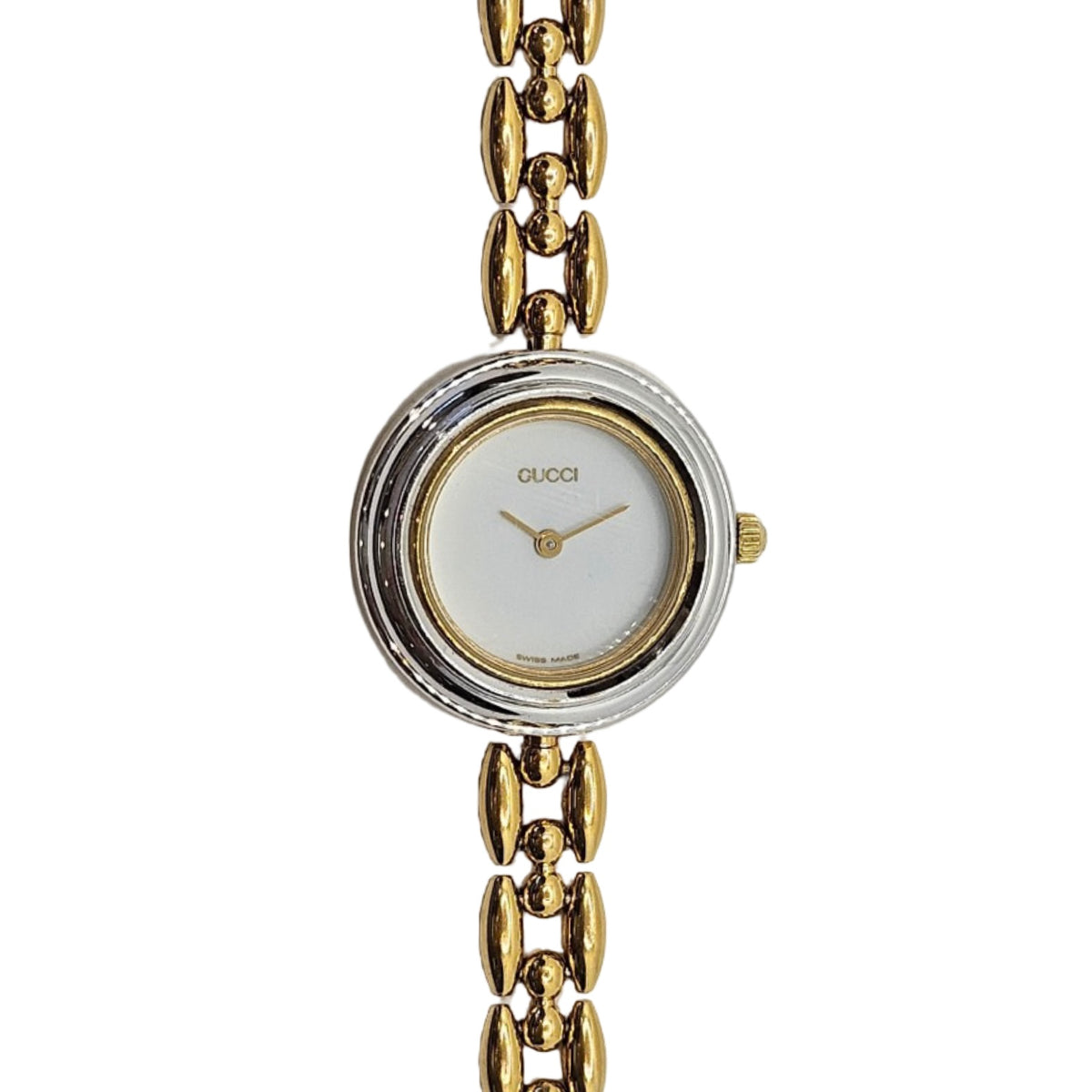 Gucci Interchangeable Bezel Quartz White Dial Goldplated Rice Bead Bracelet Ref.11/12.2