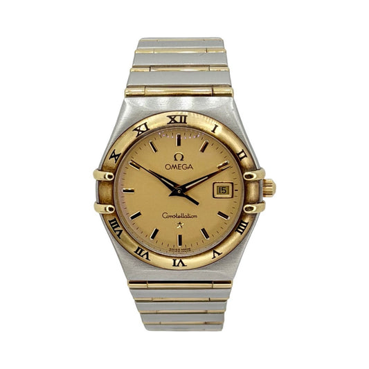 Omega Constellation 18K Gold and Steel 27.5mm Quartz Champagne Guilloché Dial Ref 1282.10.00