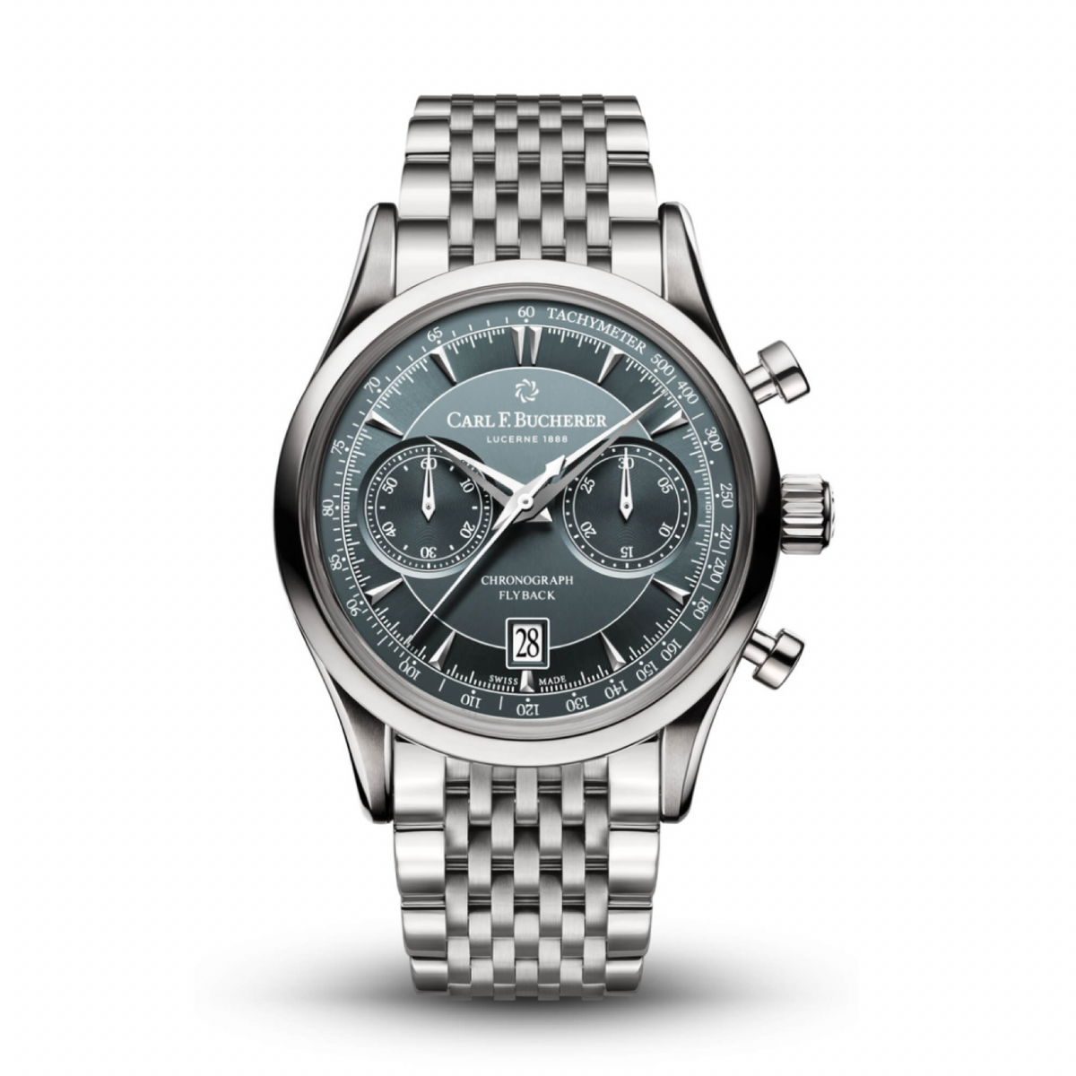 Carl F. Bucherer Manero Flyback Automatic Chronograph 43mm Blue/Green Dial Stainless Steel Bracelet Ref. 00.10919.08.93.21