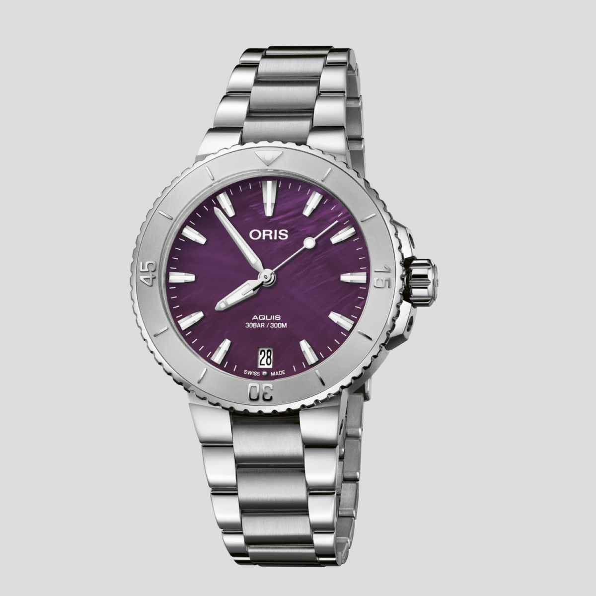 Oris X Ben Bridge Limited Edition Aquis 36.5mm Purple Dial Steel Bracelet Ref.01 733 7770 4118-Set