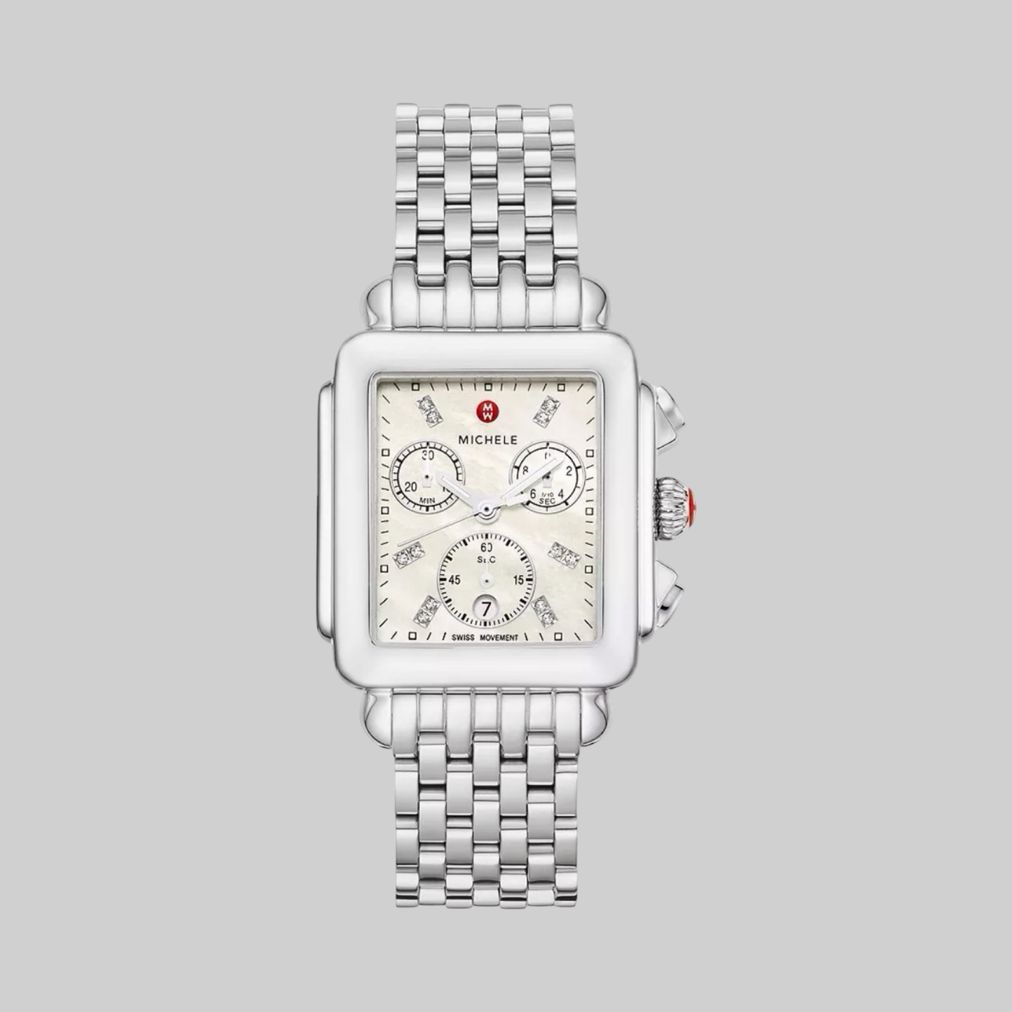Michele Deco Swiss Quartz Chronograph with Diamonds Mother-of-Pearl Dial Stainless Steel MWW06A000778