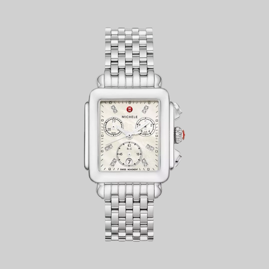 Michele Deco Swiss Quartz Chronograph with Diamonds Mother-of-Pearl Dial Stainless Steel MWW06A000778