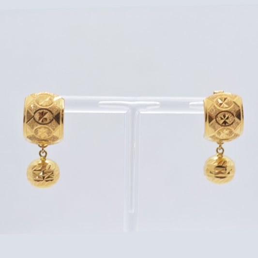 18K Yellow Gold Drop Hoop Earrings