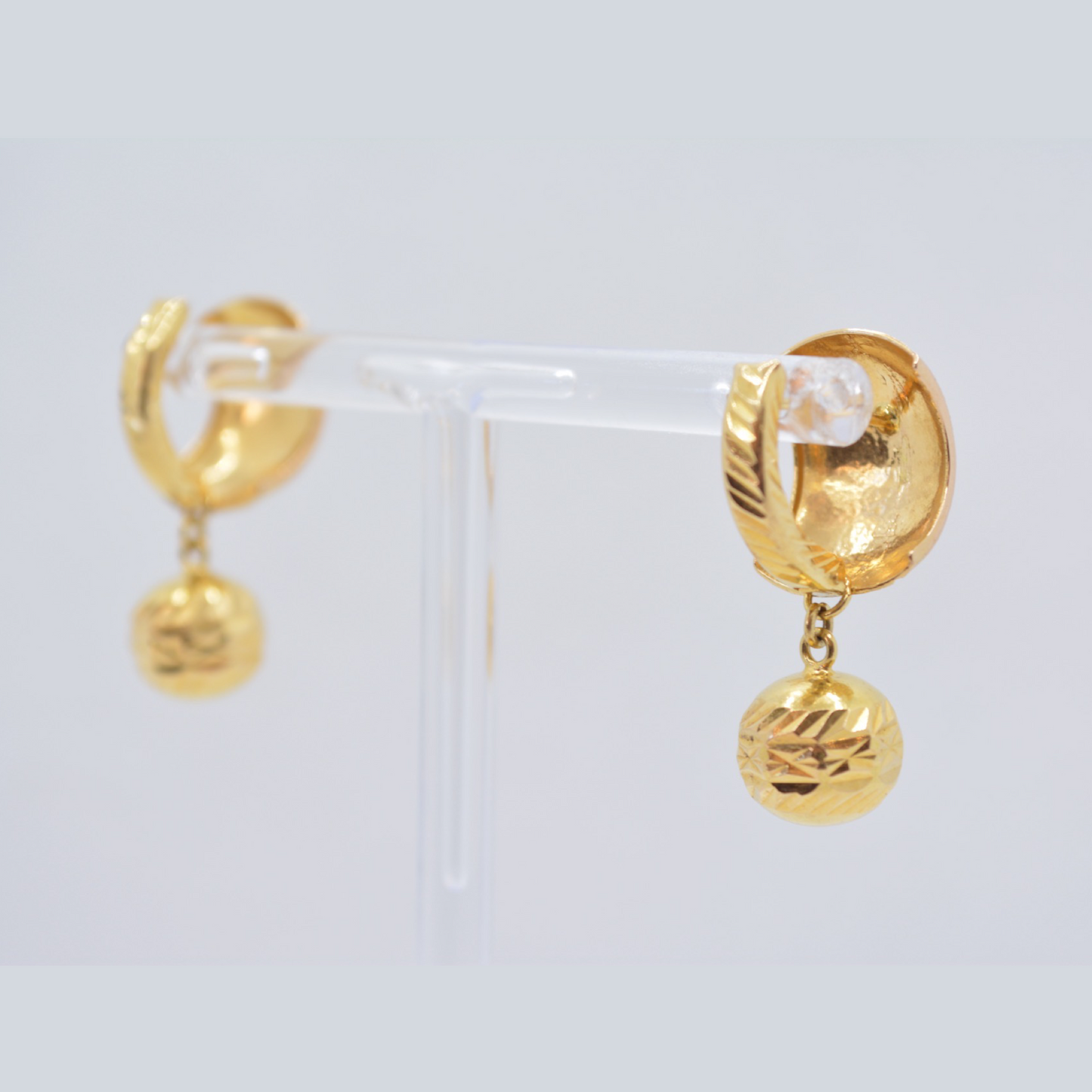 18K Yellow Gold Drop Hoop Earrings