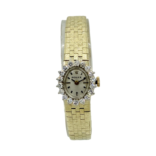 Rolex Vintage Ladies 14K Gold Manual Wind Watch Factory Diamond Bezel Ref 99612