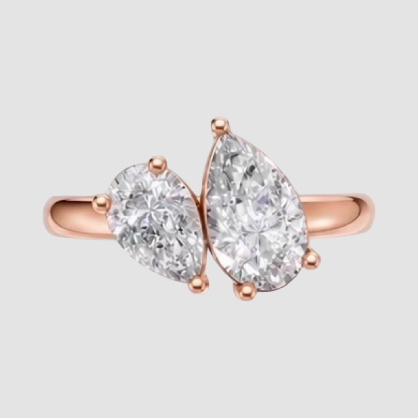 Lab Grown Double Pear Diamond 18K Yellow Gold 1.50 Carats Toi et Moi Ring