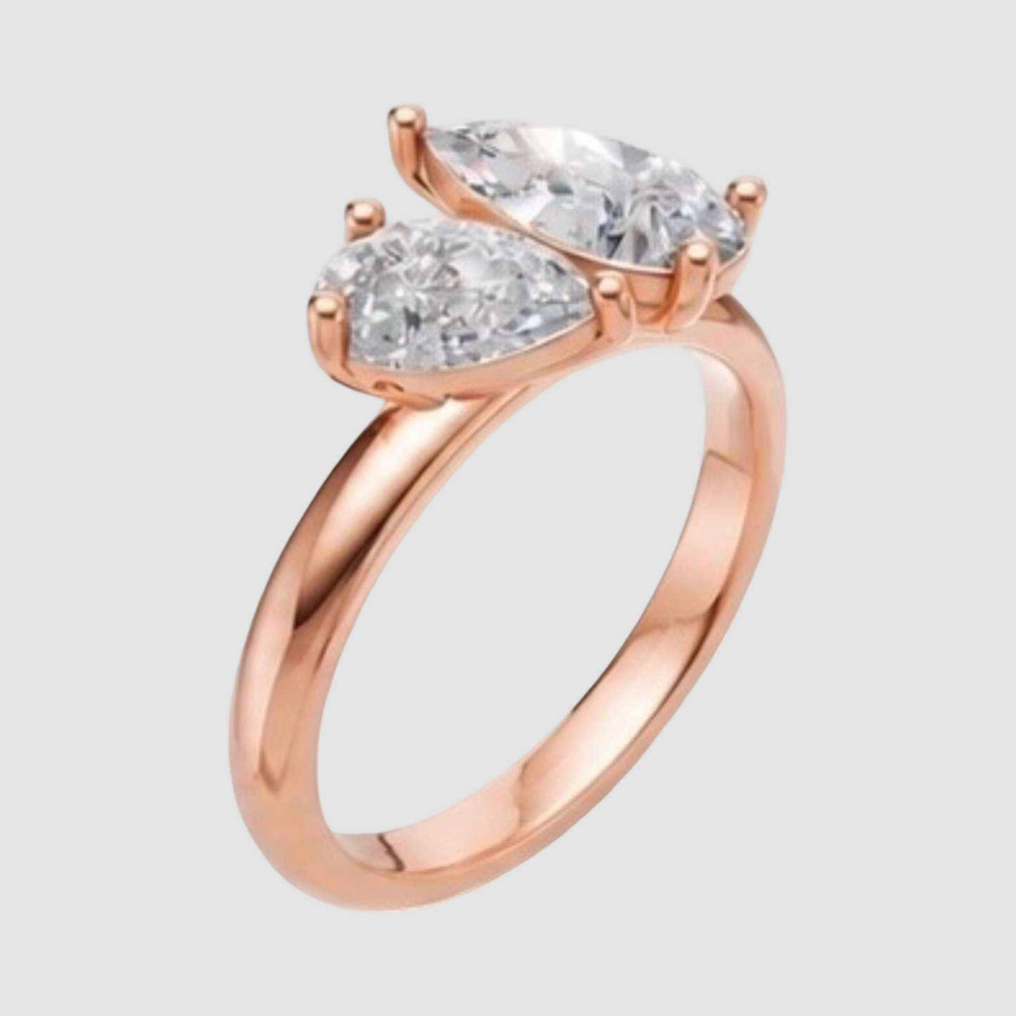 Lab Grown Double Pear Diamond 18K Yellow Gold 1.50 Carats Toi et Moi Ring