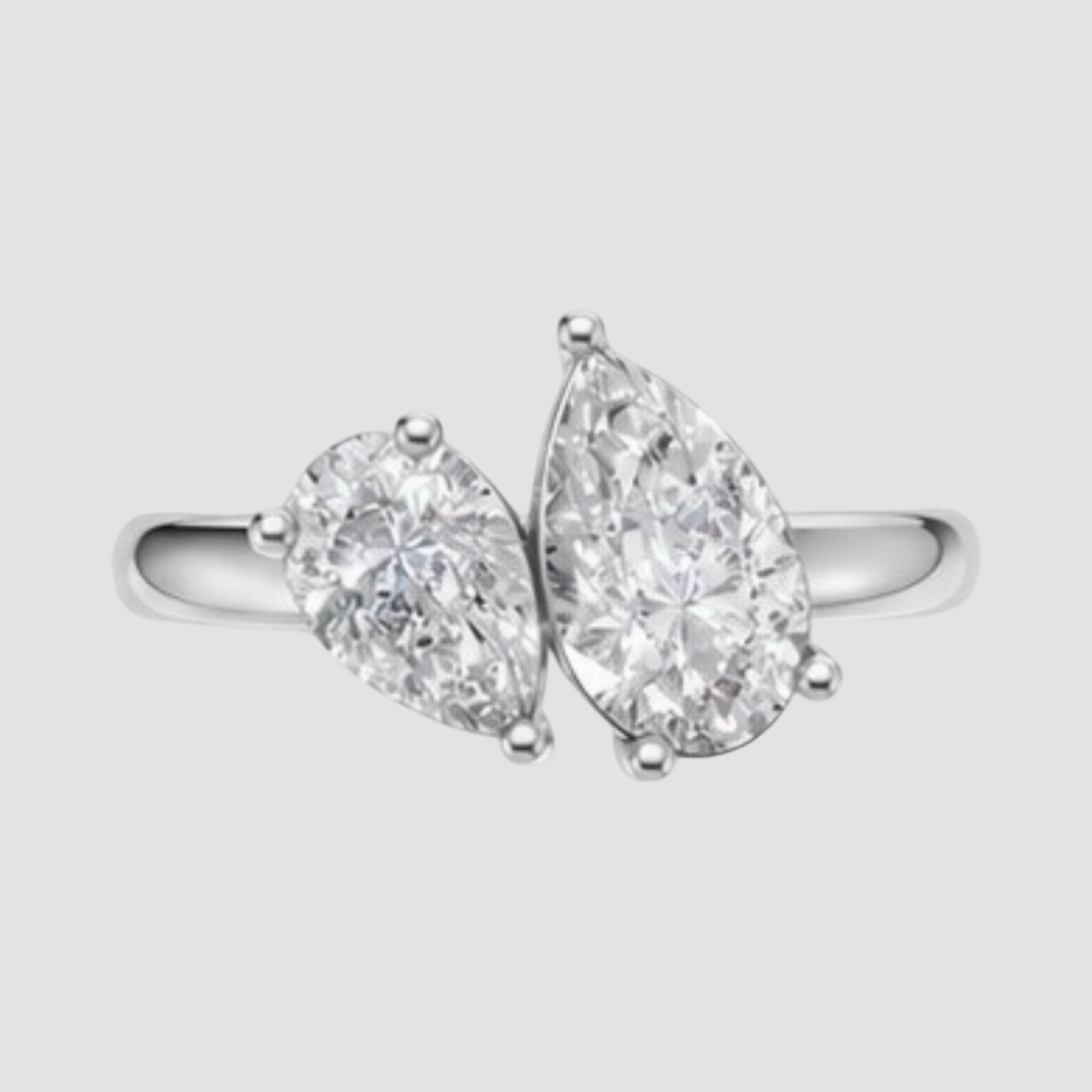 Lab Grown Double Pear Diamond 18K Yellow Gold 1.50 Carats Toi et Moi Ring