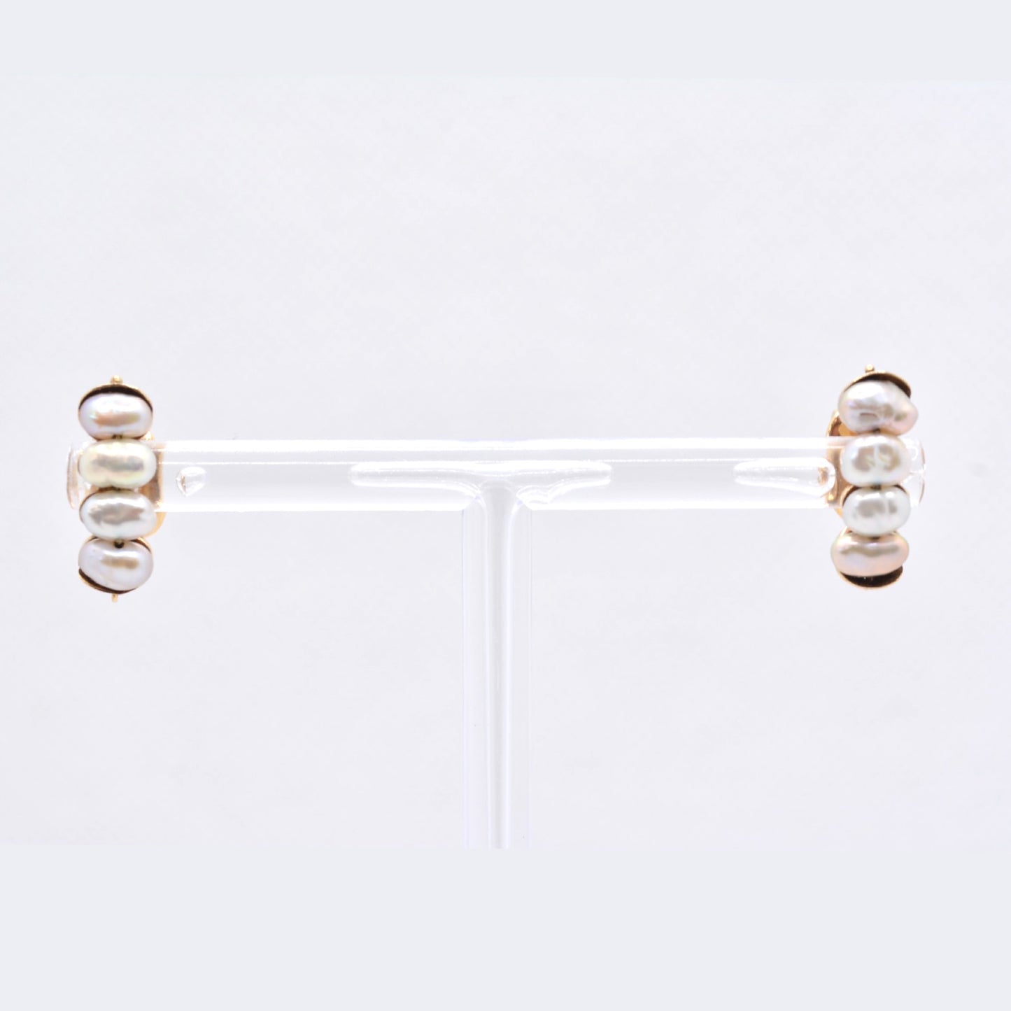 Estate Jewelry 14K Yellow Gold Stacked Rice Pearl Earrings