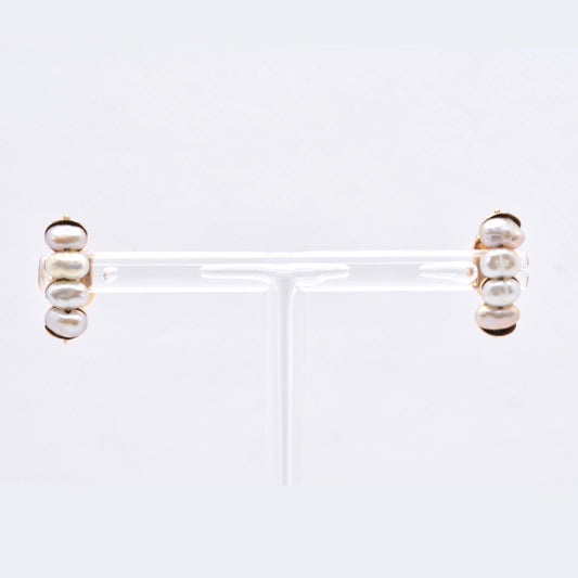 Estate Jewelry 14K Yellow Gold Stacked Rice Pearl Earrings