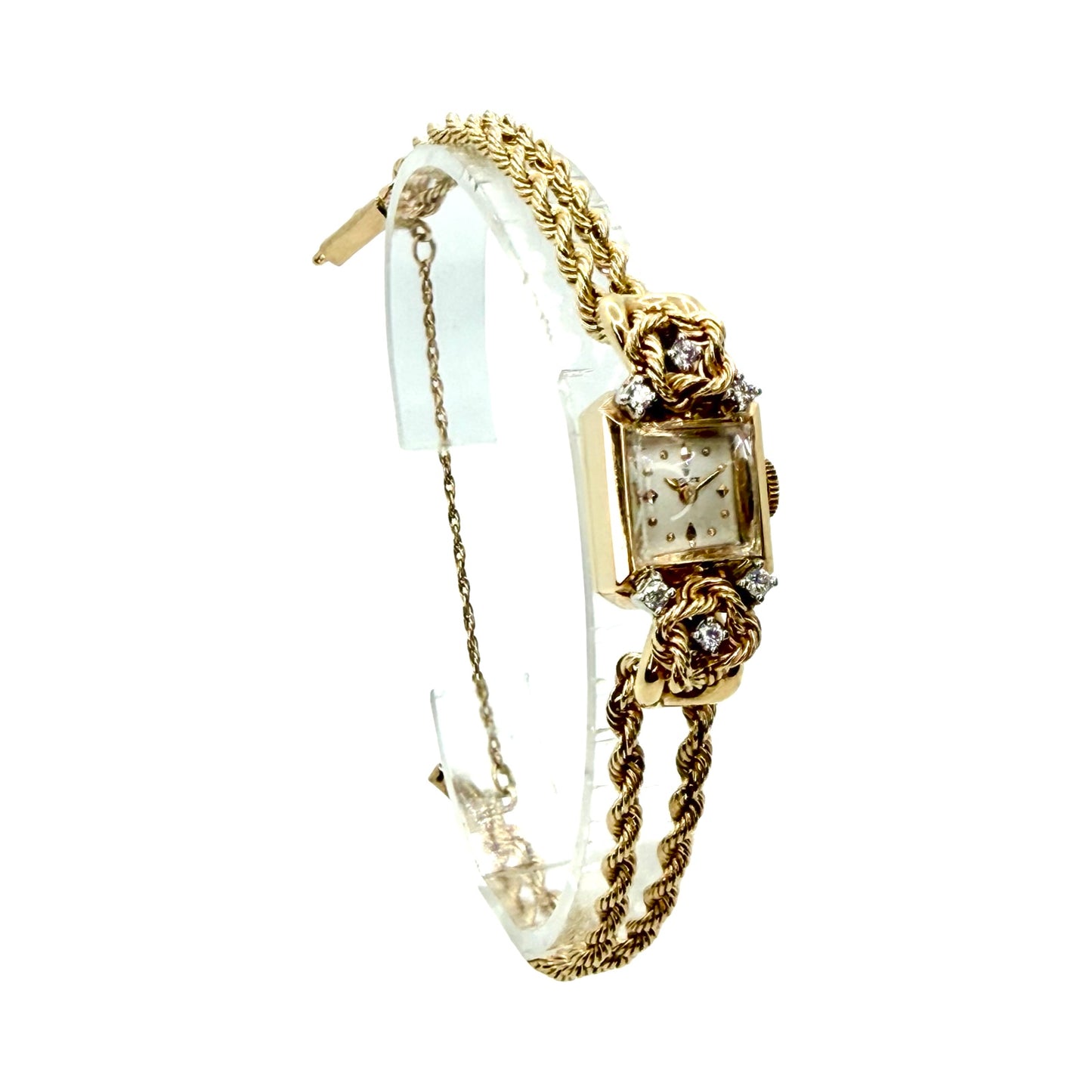 Rolex Ladies 14K Yellow Gold Silver Dial Double Rope Chain Bracelet