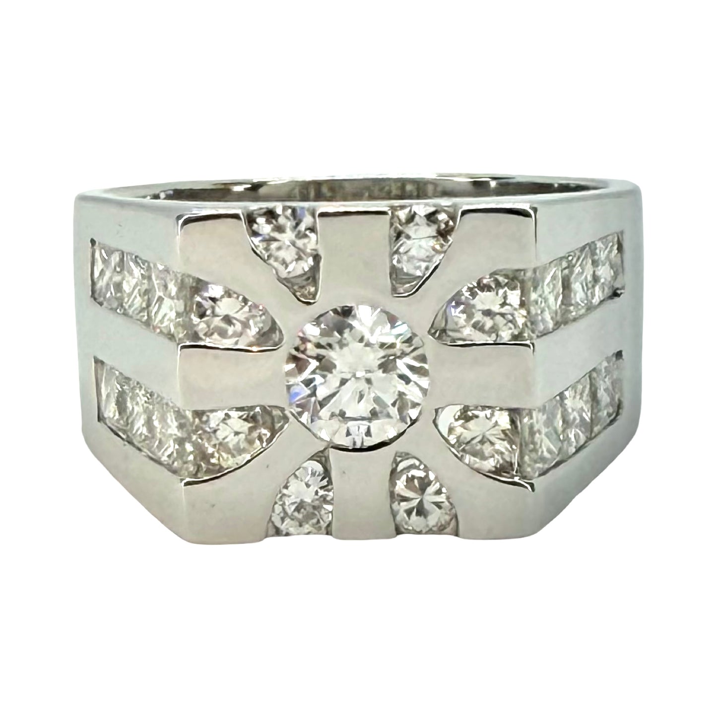 14K White Gold Mens Diamond Ring 3.20 Carats TW G, VS2-SI1